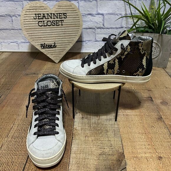 P448 Skate Snakeskin Print High Top Sneaker in Python Brown Size 38 - Picture 12 of 15